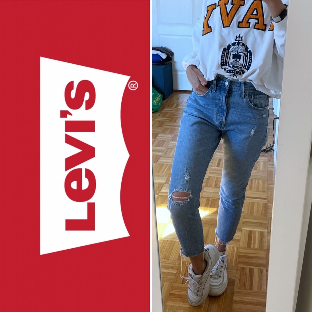 LEVI’S 501 Skinny Premium Jeans, Medium Wash, Cropped, Distressed